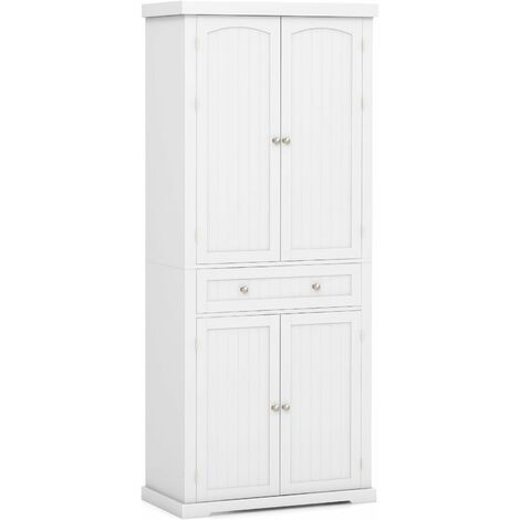 HOMCOM Kitchen Cabinet With 5 Central Shelves And 2 Side Shelves With 6 Levels, MDF Kitchen Cabinet, 60 X 30 X 104 Cm, White