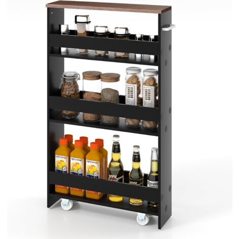 COSYWAY Carrello Portaoggetti da Cucina, Scaffale con Maniglia Laterale e Ruote, Carrello Salvaspazio con 3 Scaffali Stretti, 48 x 12,5 x 81cm (Nero 2)