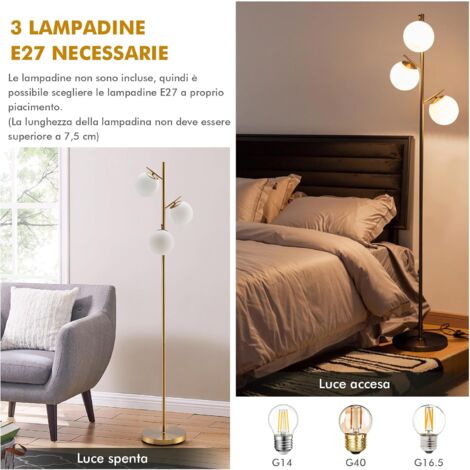 Lampada Da Terra A 3 Globi COSTWAY - Con Interruttore A Pedale, Palo In Metallo Robusto, Per Salotto E Camera