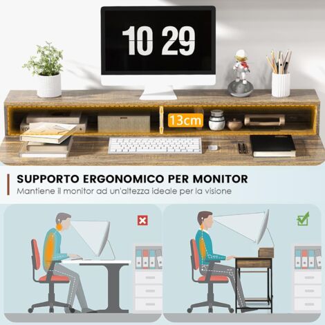 COSTWAY Scrivania Con Cassetti E Supporto Monitor – 120x56x90,5 Cm – Marrone E Nero – Struttura In Metallo - 4
