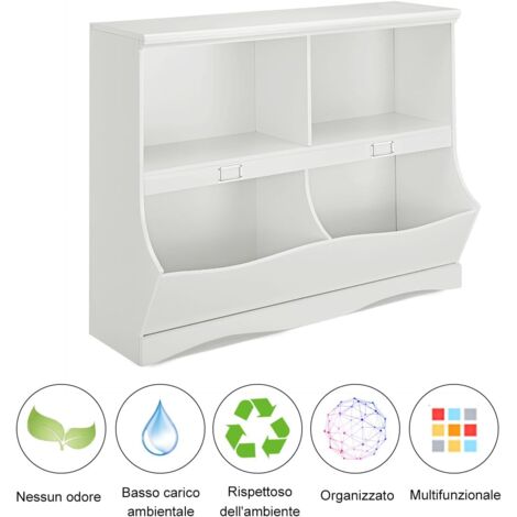 Libreria Bambini Morimoe In Legno Massello - Organizer Giocattoli E Libri 100x35x110 Cm - Foto 5