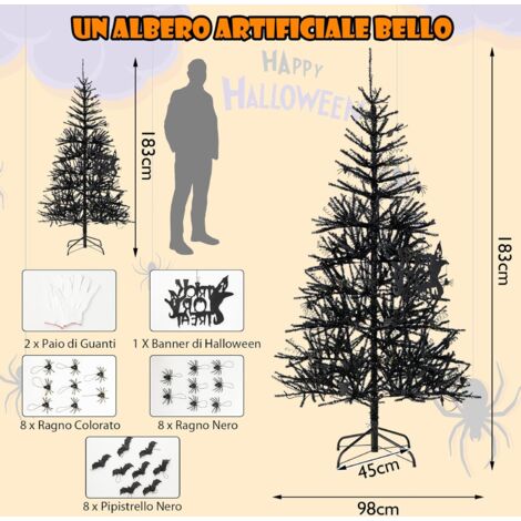 Puntale per albero di Halloween, gatto nero con supporto e fiocchi
