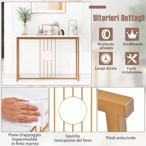 COSTWAY Tavolo Consolle 120CM, Tavolo Moderno con Piano Effetto Marmo, Struttura in Metallo Robusto e Piedini Regolabili, Tavolino da Divano per Soggiorno, Corridoio e Ingresso