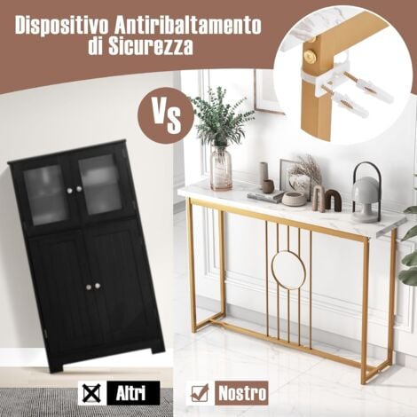 COSTWAY Tavolo Consolle 120CM, Tavolo Moderno con Piano Effetto Marmo, Struttura in Metallo Robusto e Piedini Regolabili, Tavolino da Divano per Soggiorno, Corridoio e Ingresso