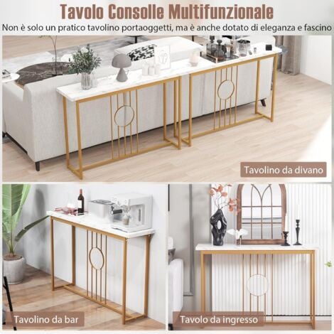COSTWAY Tavolo Consolle 120CM, Tavolo Moderno con Piano Effetto Marmo, Struttura in Metallo Robusto e Piedini Regolabili, Tavolino da Divano per Soggiorno, Corridoio e Ingresso