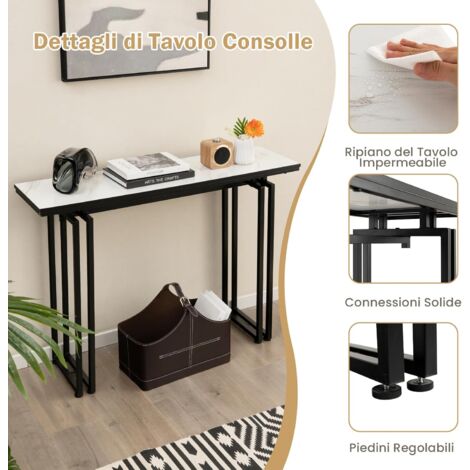Tavolo Consolle Nero Con Ripiani - Tavolo D'Ingresso Vintage 108 Cm, Per Soggiorno, Corridoio, Supporto TV - Foto 2