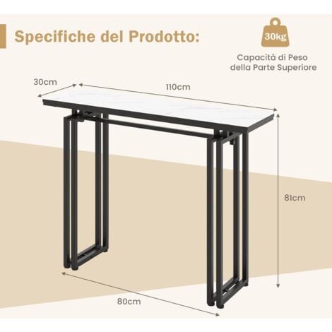 Tavolo Consolle Moderno COSTWAY - Piano Finto Marmo, Gambe In Metallo - 110 Cm - Foto 3