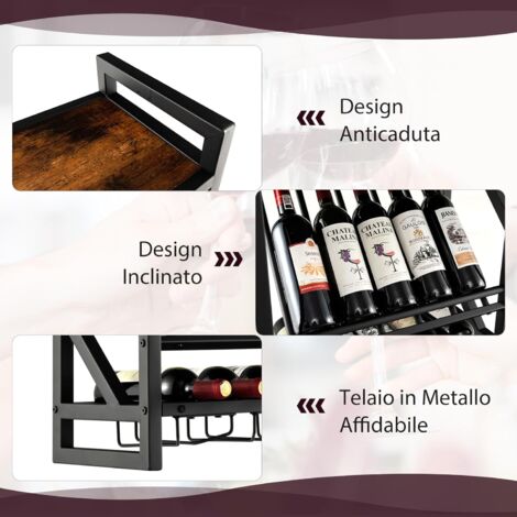 STOBAZA 2 scaffalature per vino montate a parete, in metallo con viti, portabottiglie per bar di casa, colore nero