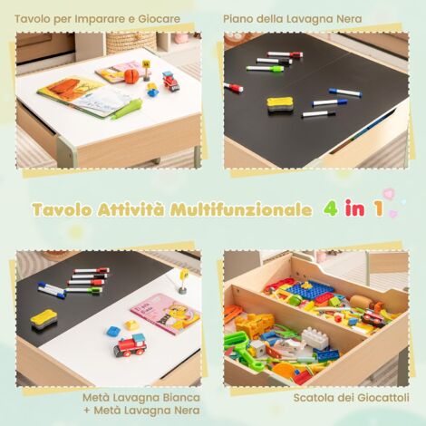 Set di 3 pz tavolo e sedia per bambini da gioco 1 Tavolo 2 sedie in legno 55x34x42cm