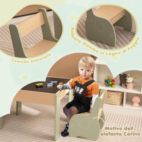 COSTWAY Set Tavolo E 2 Sedie Per Bambini In Plastica Verde - Mobiletto Per Asilo E Cameretta, 1-7 Anni - 3