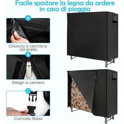 COSTWAY Porta Legna in Ferro 122,5CM/153CM/192CM/240CM, Portalegna per  Interni ed Esterni con