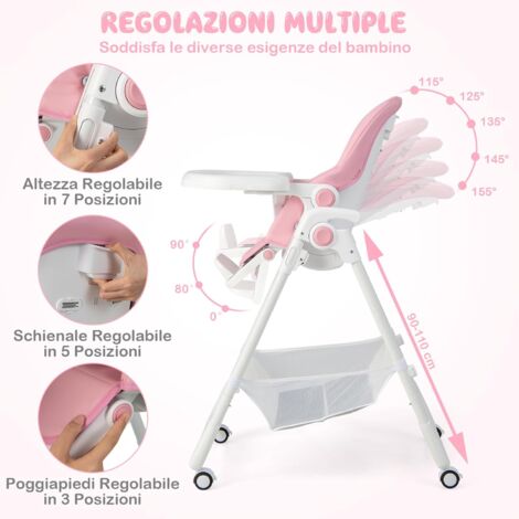 Seggiolone Pieghevole Per Bambini Con Schienale Regolabile E Cintura Di Sicurezza - Foto 10