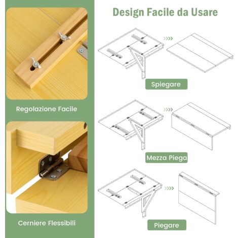 COSTWAY Tavolo Pieghevole a Muro, Tavolino Porta PC da Parete in