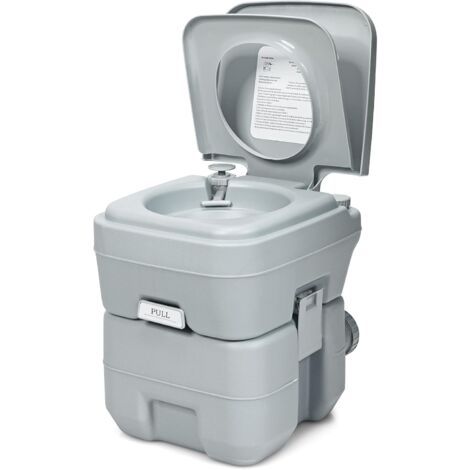 COSTWAY 20L Toilette Portatile, Toilette da Esterno per Campeggio Viaggio, con Serbatoio dell'Acqua di Scarico Estraibile, 36x42x43 cm, Grigio