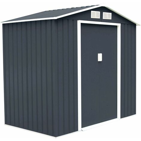 COSTWAY Casetta da Giardino in Acciaio 2,7㎡, con Base, Porte Scorrevoli, Maniglie, Sfoghi e Tettoia, Capanno da Esterno per Giardino, Fattoria e Cortile, 213 x 127 x 185 cm (Grigio Scuro)