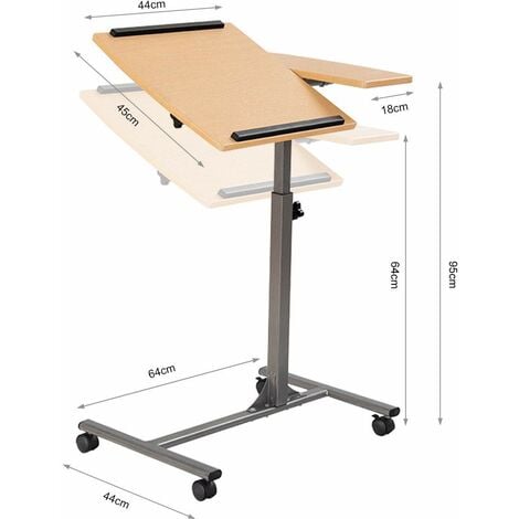 Tavolino Porta PC Scrivania del Laptop con Ruote, Altezza e Inclinazione  Regolabili, in MDF E1 e Tubo in Ferro