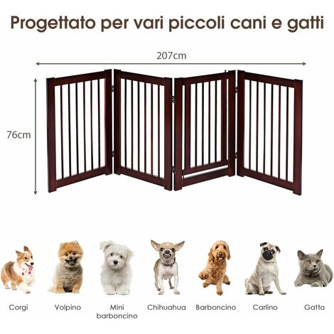 COSTWAY Cancelletto per Cani in Legno Massello, Cancello per Cani da Interno  Girevole e Pieghevole, con