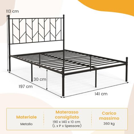 Telaio Letto Full Size In Metallo – Base A 9 Gambe 17,8 Cm – Antiscivolo, Silenzioso E Facile Montaggio – Nero