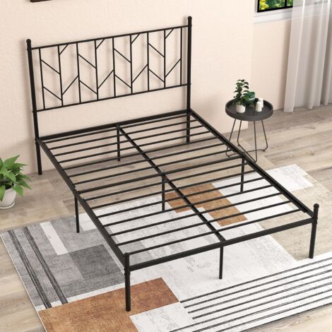 Letto Matrimoniale In Metallo VECELO 140x190 Cm - Struttura Con Testiera, Contenitore Sottostante, Senza Rete, Silenzioso, Nero