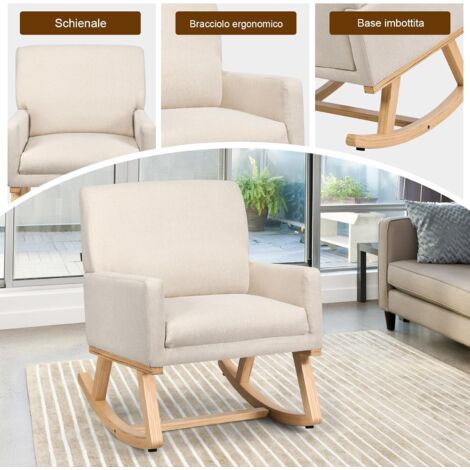 Poggiapiedi Integrato Poltrona A Dondolo Scandinava Imbottita Con