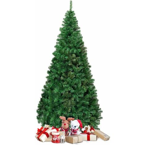 COSTWAY Albero di Natale 150/180/210/240 cm, Albero di Natale Artificiale e Folto con 350/650/950/1138 Rami e Base in Metallo, Albero di Natale Realistico per Casa, Ufficio e Negozio, Verde (210 cm)