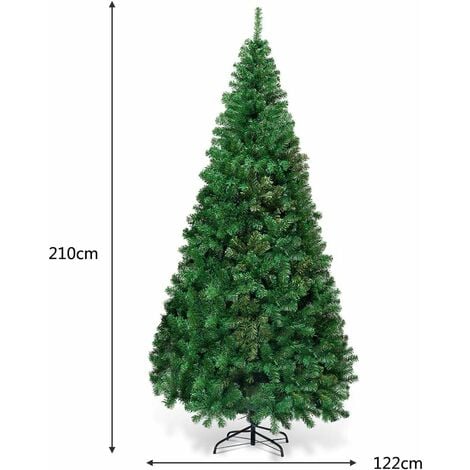 COSTWAY Albero di Natale 150/180/210/240 cm, Albero di Natale Artificiale e Folto con 350/650/950/1138 Rami e Base in Metallo, Albero di Natale Realistico per Casa, Ufficio e Negozio, Verde (210 cm)