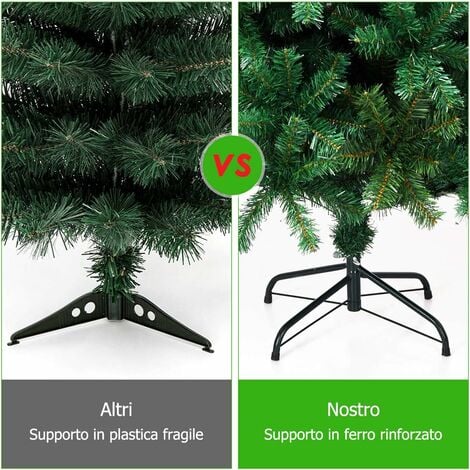 COSTWAY Albero di Natale 150/180/210/240 cm, Albero di Natale Artificiale e Folto con 350/650/950/1138 Rami e Base in Metallo, Albero di Natale Realistico per Casa, Ufficio e Negozio, Verde (210 cm)