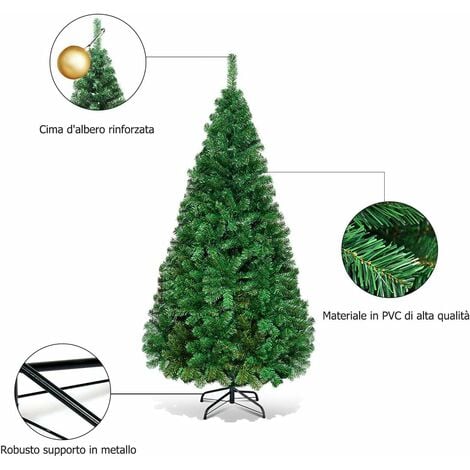 COSTWAY Albero di Natale 150/180/210/240 cm, Albero di Natale Artificiale e Folto con 350/650/950/1138 Rami e Base in Metallo, Albero di Natale Realistico per Casa, Ufficio e Negozio, Verde (210 cm)