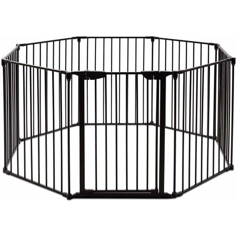 COSTWAY Cancelleto di Sicurezza, Barriera Protettiva per Camino Bambini Animali Domestici Scale, Pieghevole, Inclussa una Porta e 8 Elementi Laterali, in Ferro, 500x 74,5cm (Nero)