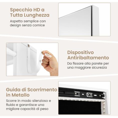 Armadietto Portagioie Girevole A 360°, Specchio Portagioie Con Serratu Supporto Per Asciugacapelli Ripiani Luci Led E Cassetto Industriale 56 X 56 X 164 Cm - 4