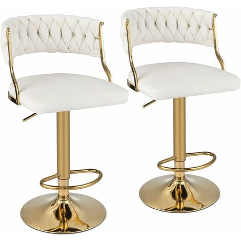 Sgabello per estetista con schienale sedia con ruote oro e bianco.