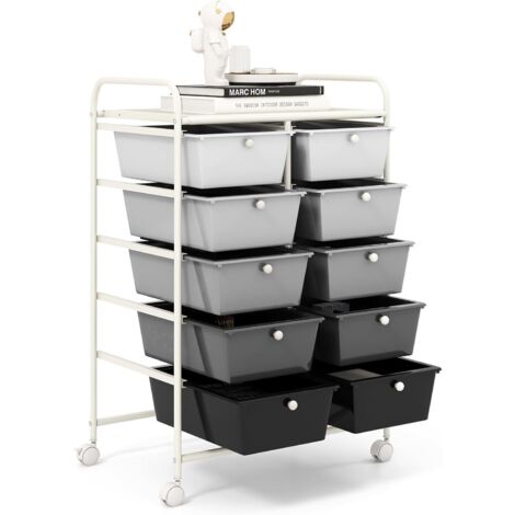 COSTWAY Carrello a 10 Cassetti con Ruote, Carrello di Stoccaggio con Stabilità Elevata, Carrello Multiuso per Casa Ufficio e Scuola, 65,5 x 37 x 87 cm (Sfumatura nera 2) (1/5)