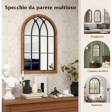 COSTWAY Specchio da Parete 60 x 90 CM, Specchio Finestra con Cornice in  Legno di Abete