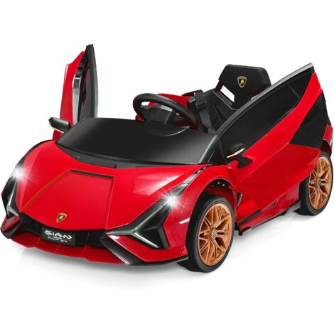 COSTWAY Macchina Elettrica Lamborghini per Bambini da 12V, Veicolo Elettrico con Luci LED MP3 Telecomando, Fino a 5km/h, 3 Anni (Rosso)