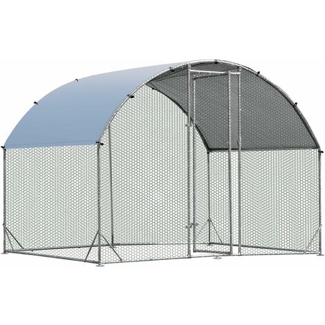 VEVOR Pollaio in Metallo da Giardino per Pollame con Copertura 220 x 106 x  104cm, Gabbia di Pollaio da Esterno con Porte Copertura in Poliestere per  Galline Conigli Pulcini Polli, Pollaio per Pollame