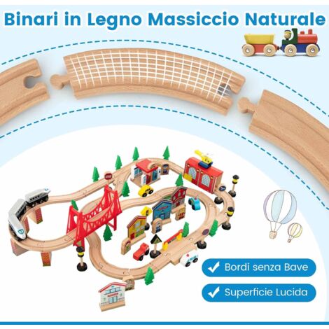 COSTWAY Tavolo e Set di Trenini in Legno, Tavolo Reversibile e