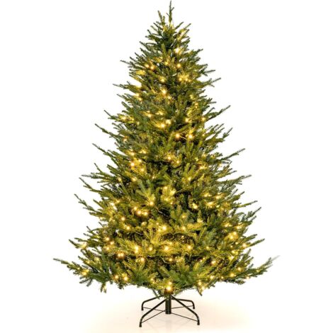 COSTWAY Albero di Natale 136/183 cm, Albero di Natale Artificiale Pre-Illuminato con 386/788 Rametti in PE e PVC, 180/280 Luci a LED Bianco Caldo e 8 Modalità di Illuminazione (183 cm)