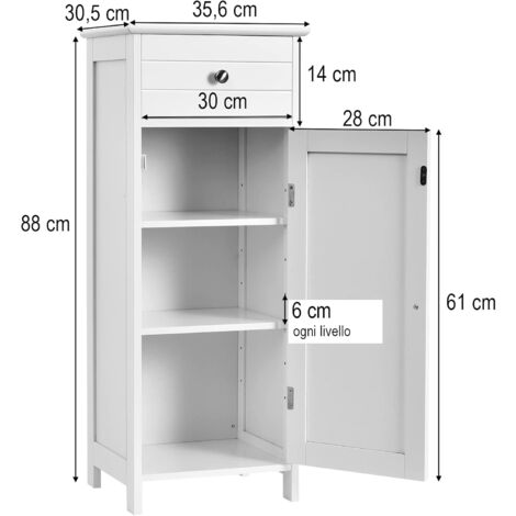 Arredamento 50 * 16 * 72.5cm ad Angolo Cassettiera da Bagno con 2 Cassetti Colore: Bianco in MDF