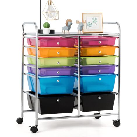 COSTWAY Carrello con 12 Cassetti con Ruote, Ideale per Ufficio e Domestico, 73,5 x 37 x 63 cm (Colorato trasparente) (1/5)