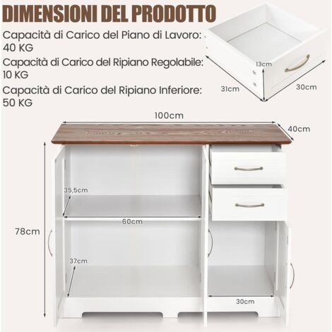 Console Per Server Con Porte Scorrevoli E Ripiano Regolabile - Armadio Buffet In MDF Per Sala Da Pranzo, Soggiorno E Cucina - Bianco - 2