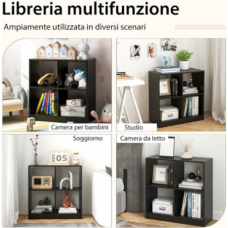 COSTWAY Set di librerie in legno con dispositivo antiribaltamento, Libreria  autoreggente, per studio, bagno, soggiorno (Nero)