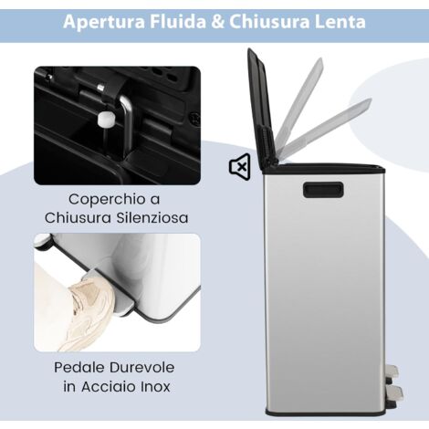 Pattumiera Per Raccolta Differenziata Urban Eco System STEFANPLAST A Pedale Grigio Polvere 60 L 87673220