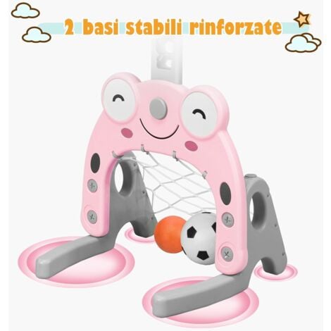 COSTWAY Canestro da Basket, Centro Attività 3 in 1 per Bambini, Canestro da  Basket con Porta