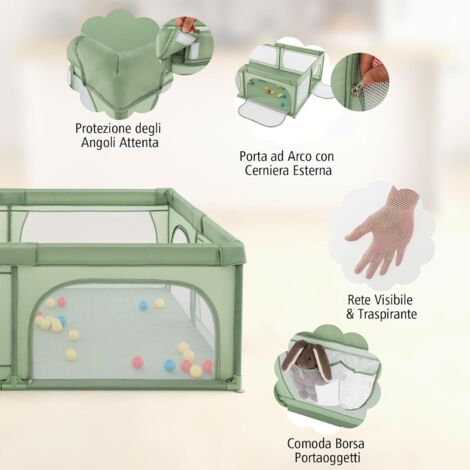Box Per Bambini Con Materassino - Recinto 189x158cm Grigio - Con Palline E Anelli - 0-3 Anni - Foto 5