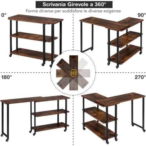 Tavolino Da Caffè GiftGo Industriale Rustico 3 Ripiani – Legno Massiccio E Telaio In Ferro, Marrone 119 Cm