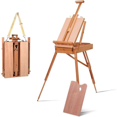 COSTWAY Cavalletto Regolabile Treppiede con Cassetto, Cavalletto Professionale Multiuso, per Dipingere e Disegnare, Cavalletto per Pittura in Legno di Faggio, Altezza Regolabile, 71x114x180cm