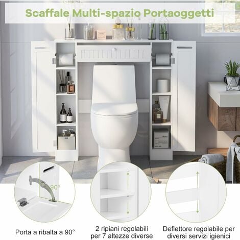 COSTWAY Mobile Sopra WC, Mobile per Bagno con Ripiani Regolabili