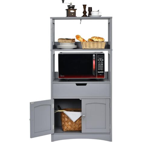 COSTWAY Armadietto del bagno con cassetto e mensola, armadio con 2 mensole aperte e 2 ante, armadietto per cucina, ingresso, salone e camera da letto, armadietto in legno (Grigio)