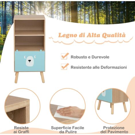 Scaffale per bambini in legno a 3 livelli con cassetto, Mobile