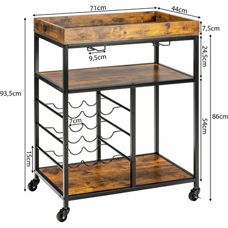 COSTWAY Carrello da Servizio con Ruote, Carrello da Cucina con 3 Livelli e Vassoio Pazioso, Carrello Portabottiglie per Bar Ristorante Cucina, 71x44x93,5 cm
